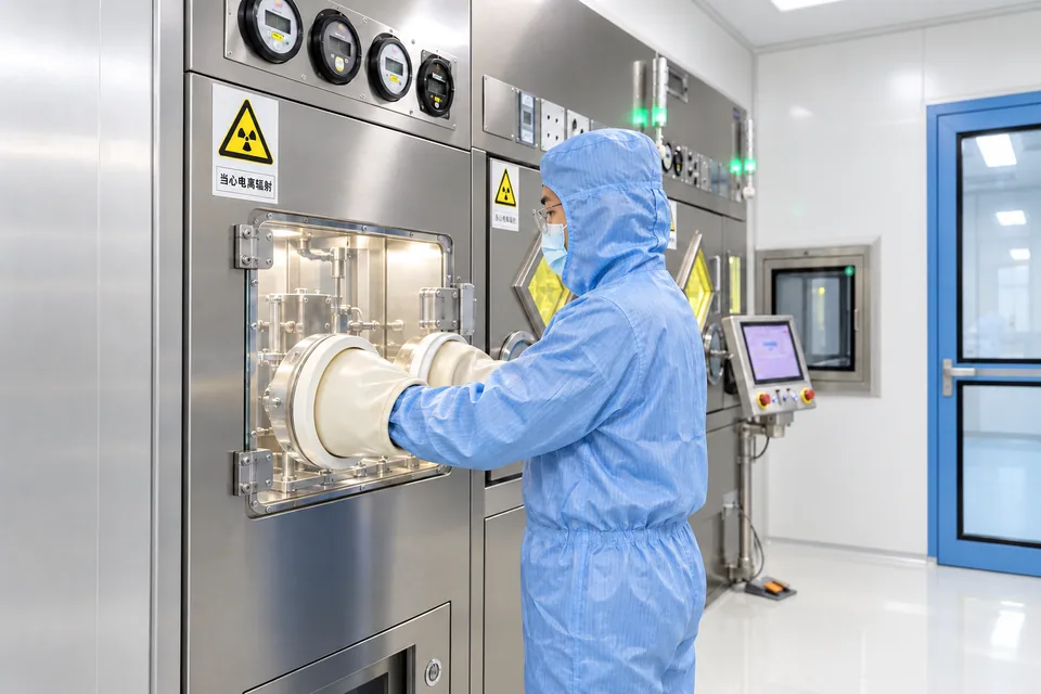 Scientists developing a radiopharmaceutical process
